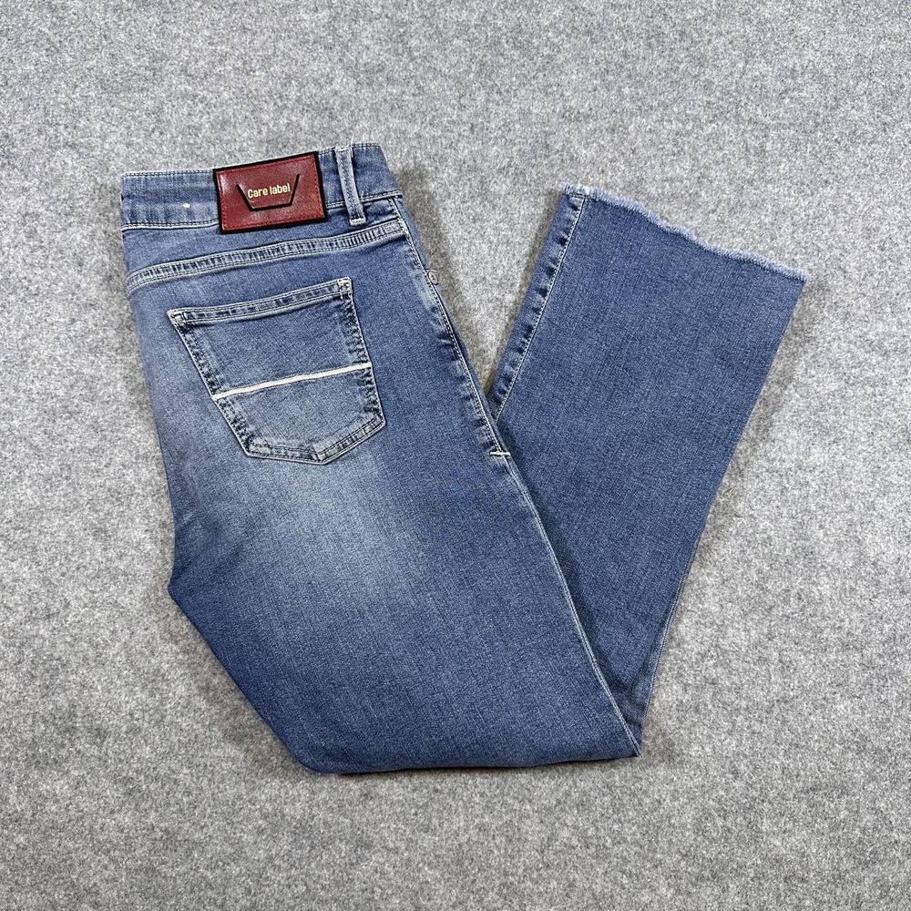 Care Label Cigar Bell Crop 123 Jeans Womens 29 Blue Raw Hem Stretch Made Italy